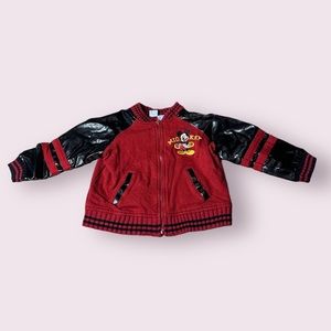 Baby Wonderful World Of Disney Faux Leather Sleeve Mickey Mouse Bomber Jacket